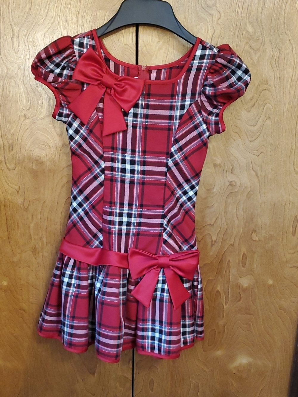 Ashley Ann Girls' Red Tartan Plaid Bow Holiday Dress Size 8